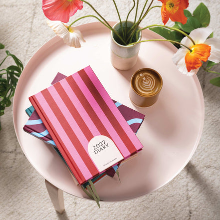 2027 Diary | A5 Hardcover Week to View | Pink & Red Stripe